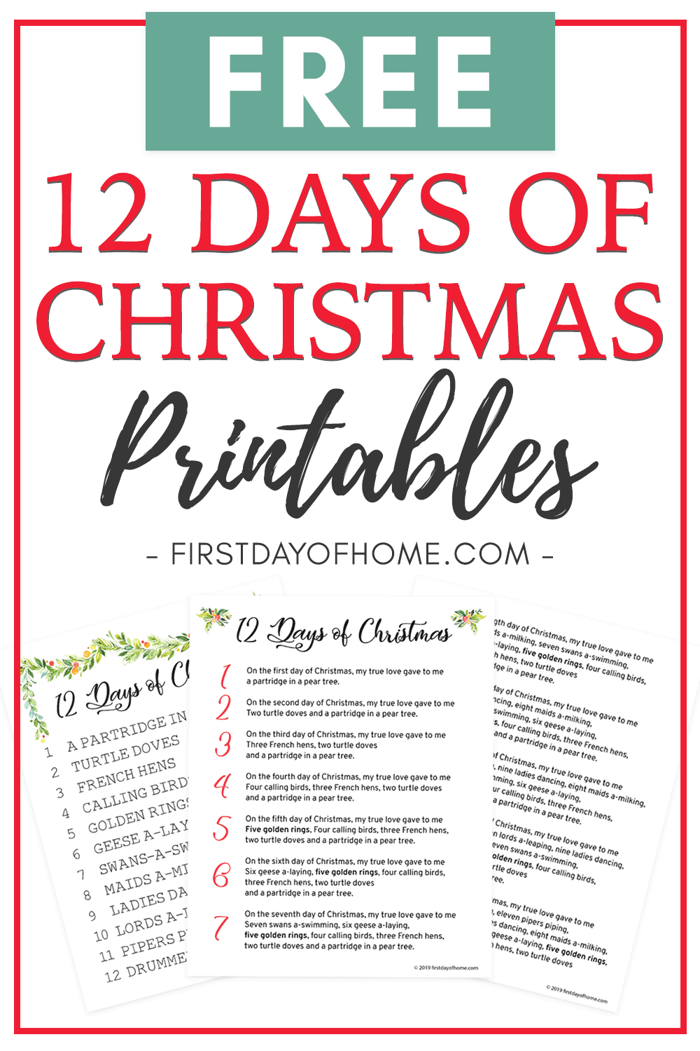 Beautiful 12 Days Of Christmas Lyrics Printable [Free Download] for 12 Days Of Christmas Lyrics Printable