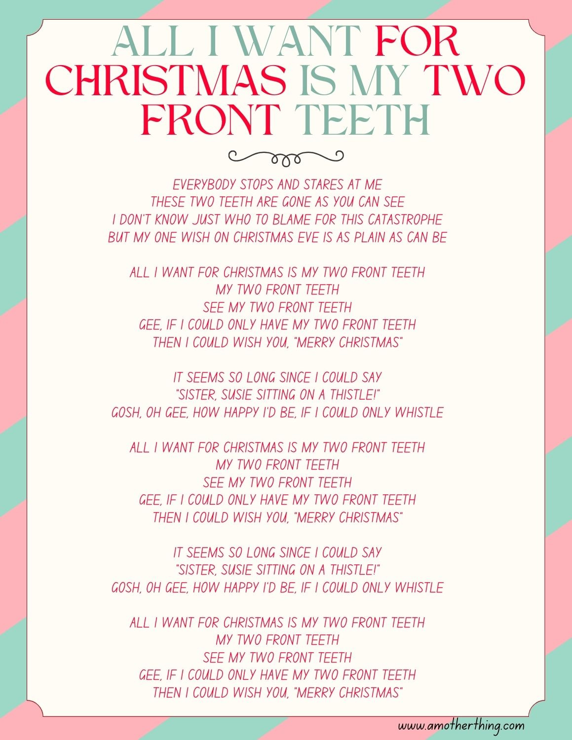 Best Easy Christmas Songs For Kids (With Lyrics!) | It&amp;#039;S A Mother for All I Want For Christmas Is My Two Front Teeth Lyrics Printable