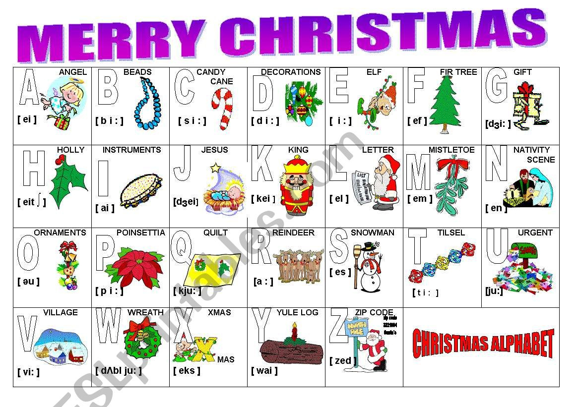 Christmas Alphabet - Esl Worksheetmilagrin with regard to Christmas Words Alphabetical Order Worksheet Printable