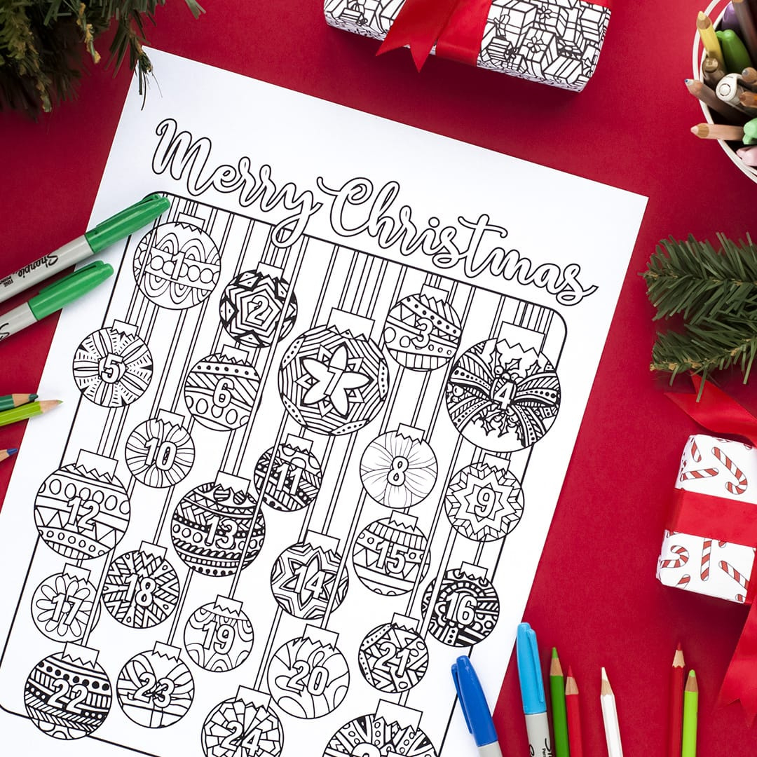 Christmas Coloring Advent Calendar (Baubles) - Sarah Renae Clark with regard to Printable Christmas Advent Calendar Coloring Page