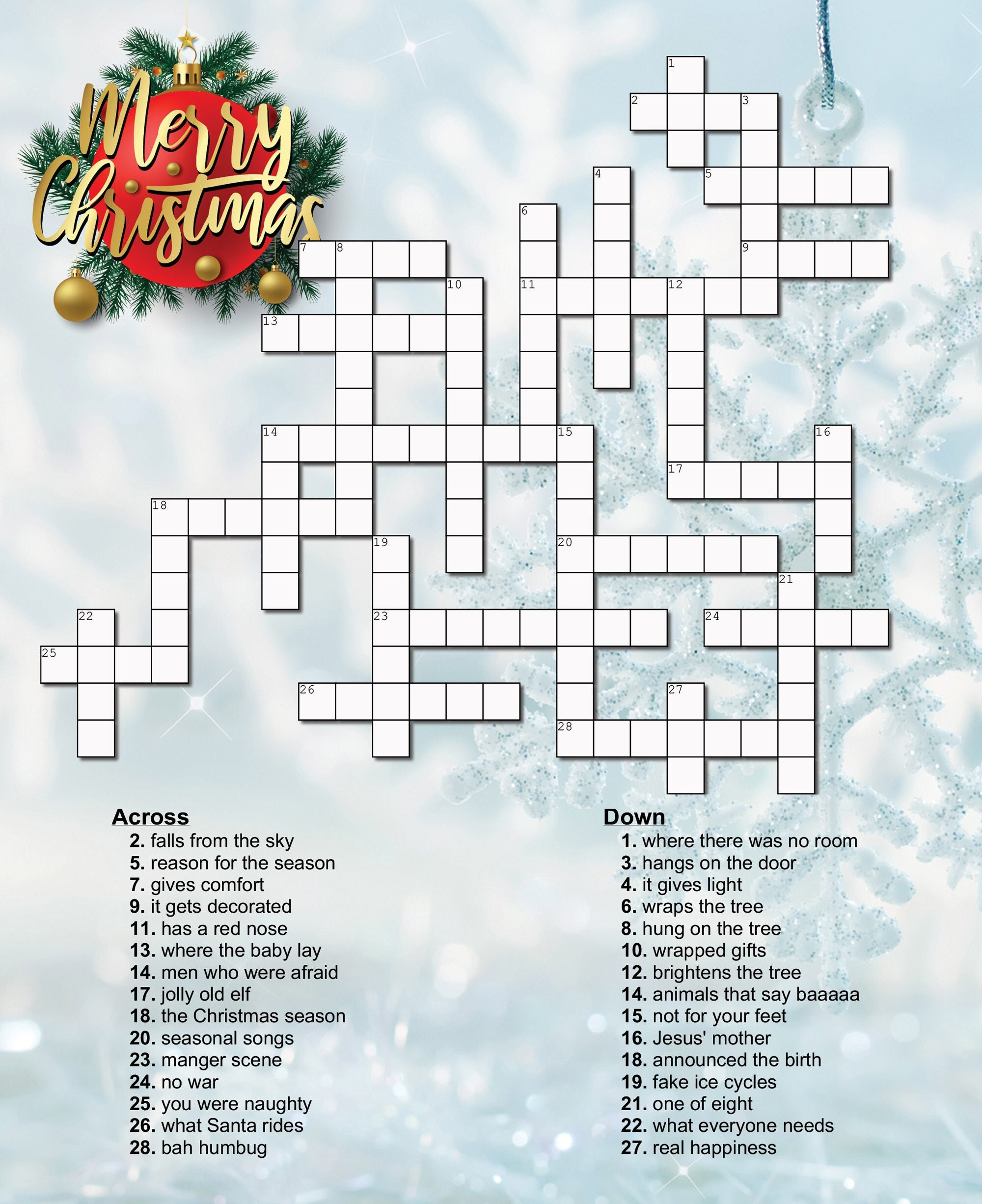 Christmas Crossword Puzzle - Etsy Australia inside Christmas Crossword Puzzle Printable