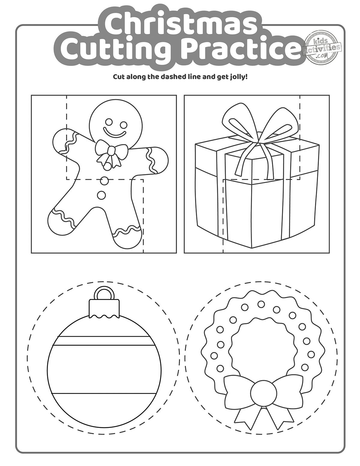 Christmas Cutting Practice Coloring Pages For Kids! Kids inside Printable Christmas Cutting Skills Practice Straight