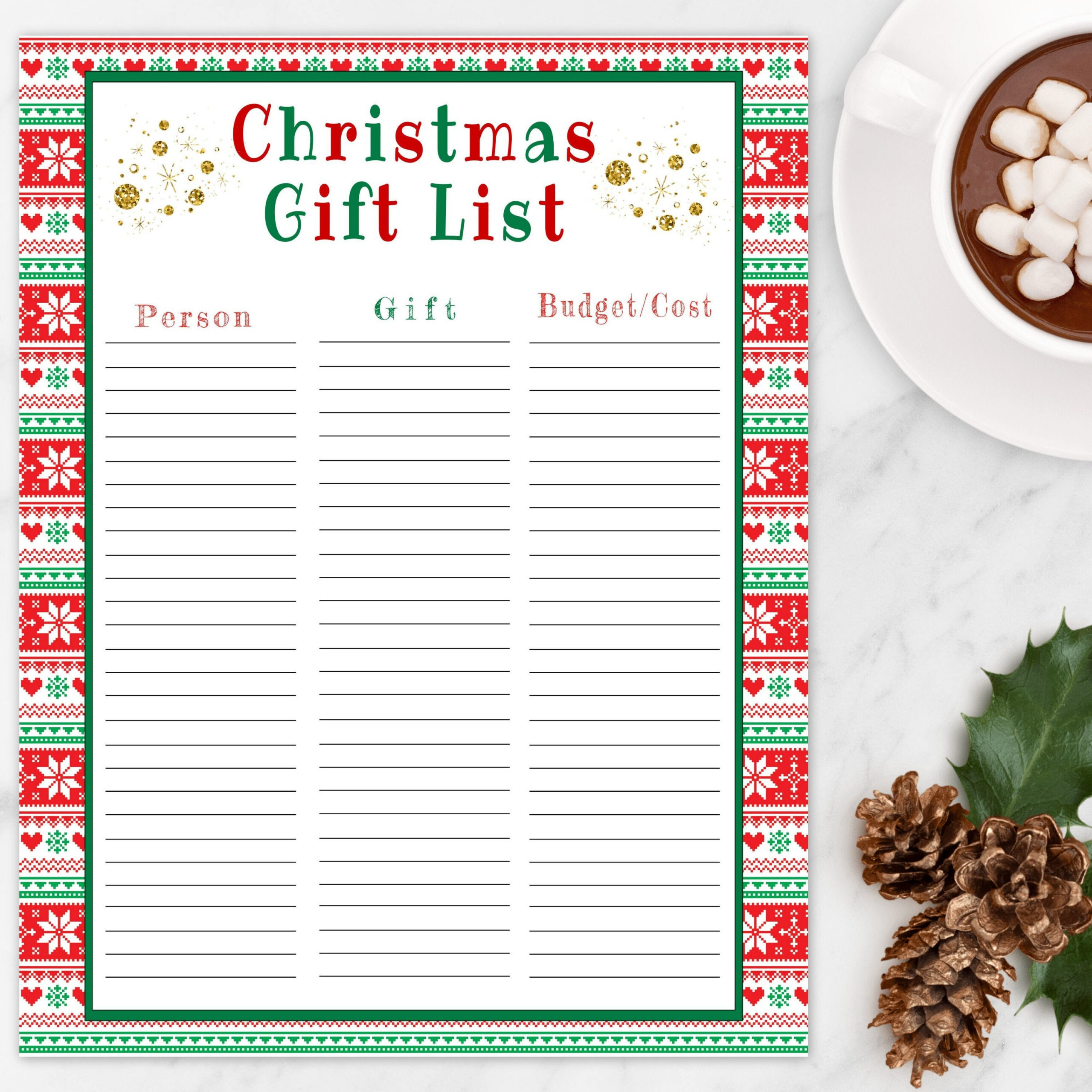 Christmas Gift List Printable Template, Editable Holiday Gift List within Printable Christmas Gift List