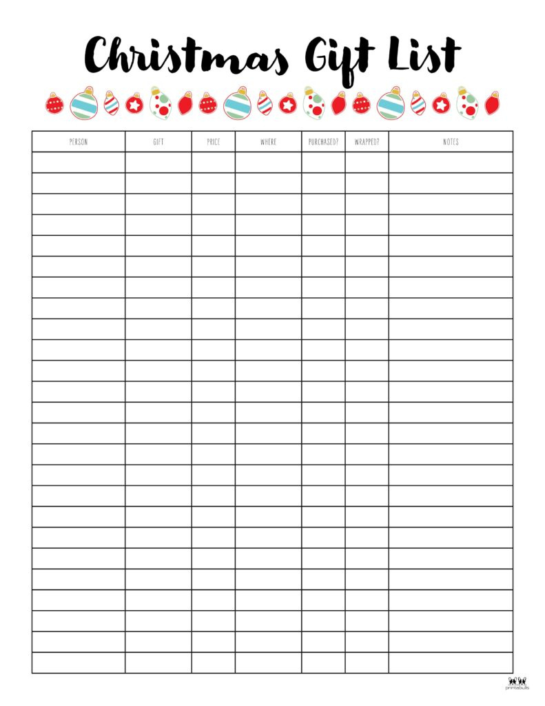Christmas Gift List Templates - 20 Free Pages | Printabulls in Christmas Shopping List Printable