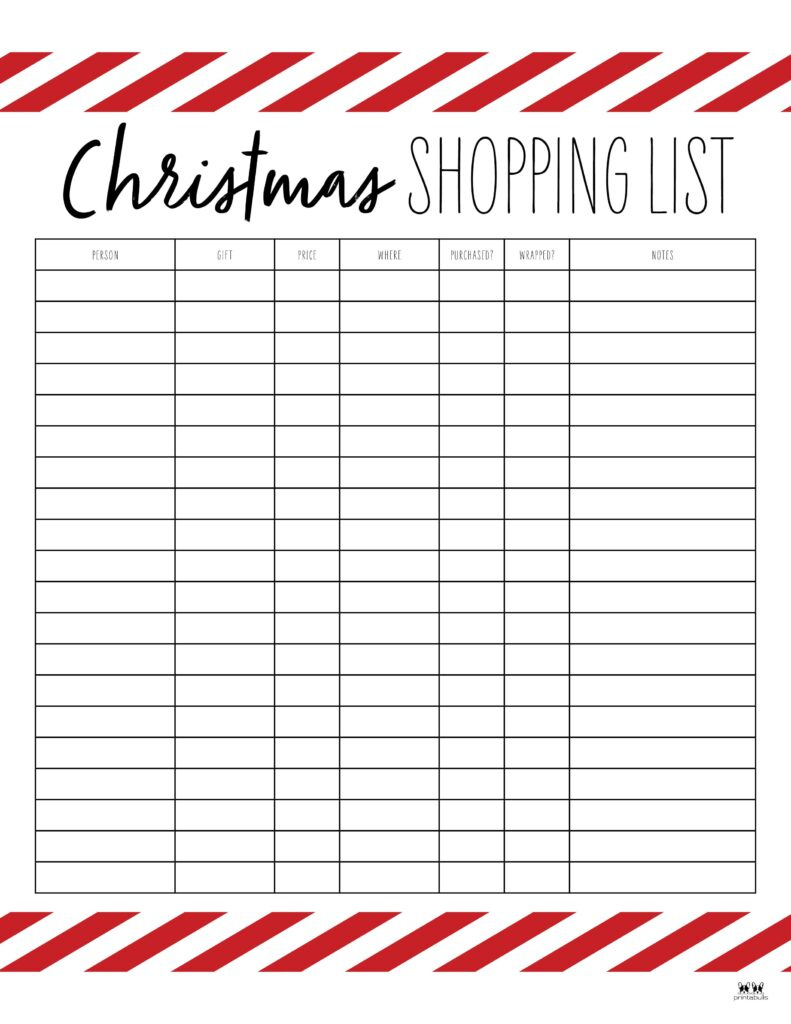 Christmas Gift List Templates - 20 Free Pages | Printabulls within Printable Christmas Shopping List