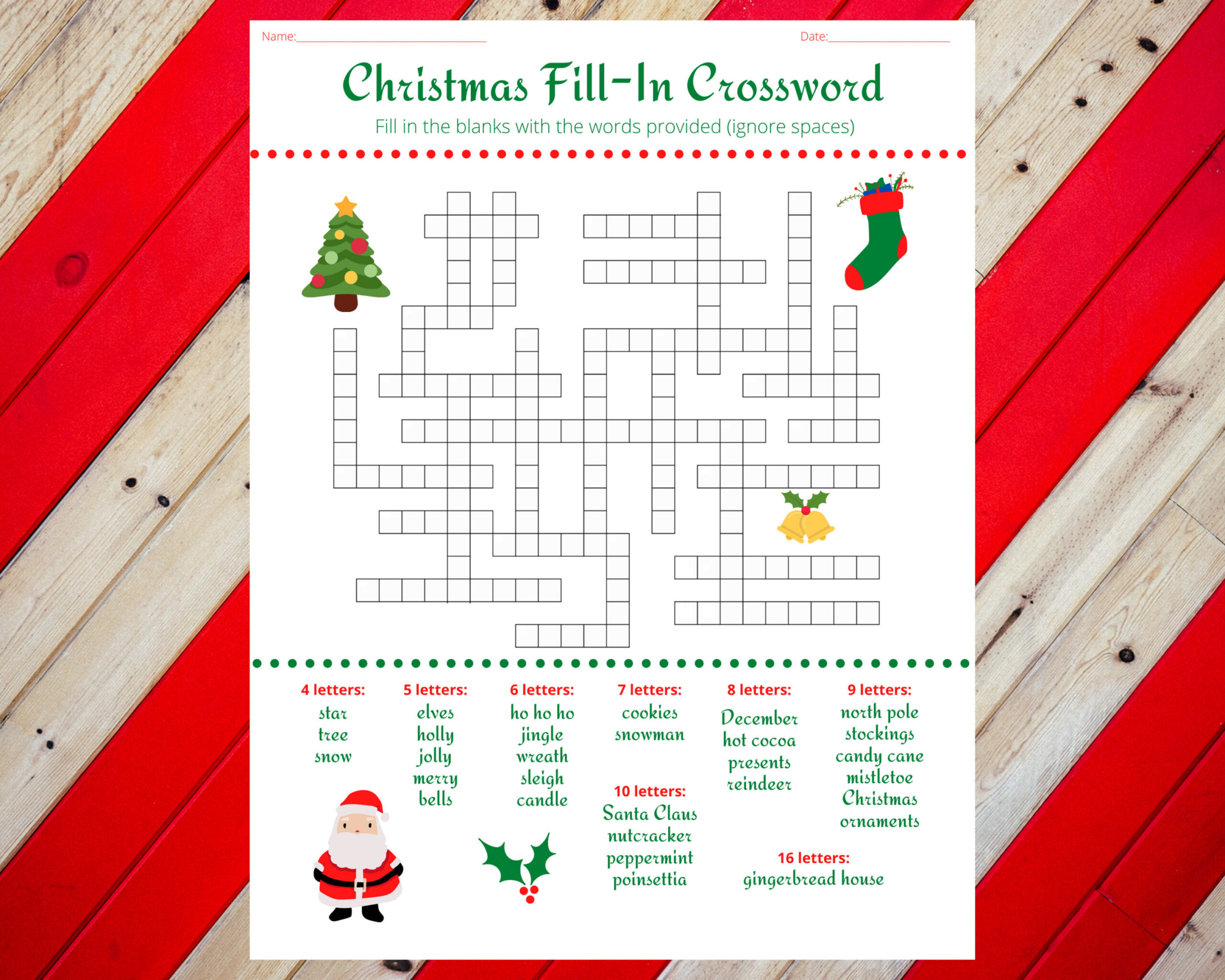 Christmas Holiday Fill In Crossword Puzzle Worksheet Digital for Christmas Crossword Puzzle Printable