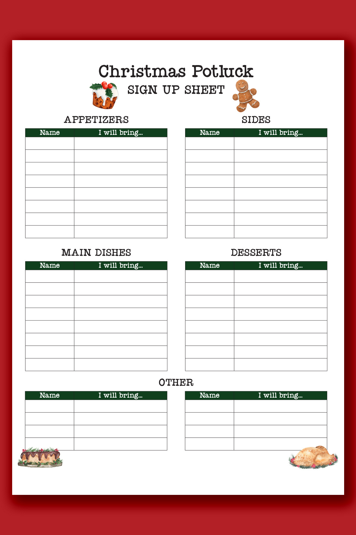 Christmas Potluck Sign Up Sheet Free Printable regarding Printable Christmas Potluck Sign Up Sheet