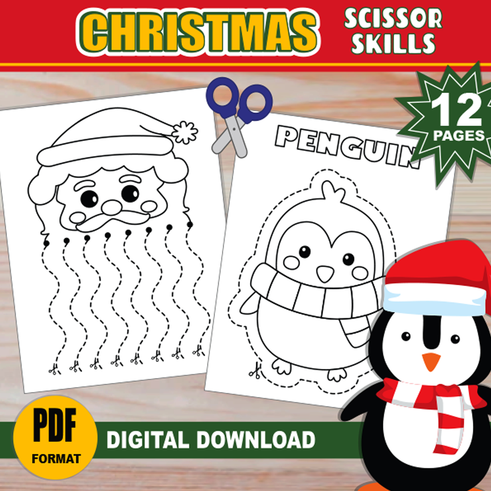 Christmas Scissor Skills | Santa'S Beard & Christmas Characters with Christmas Cutting Skills Practice Printable