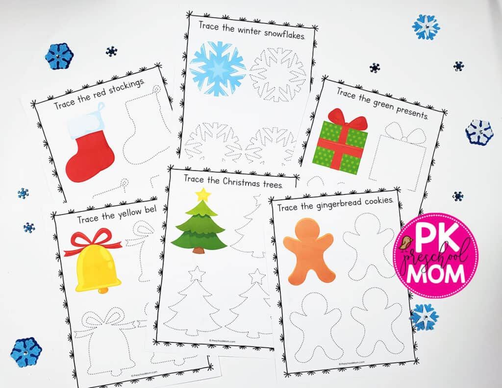 Christmas Symbols Tracing Worksheets - Preschool Mom in Printable Christmas Presents Tracing Worksheet