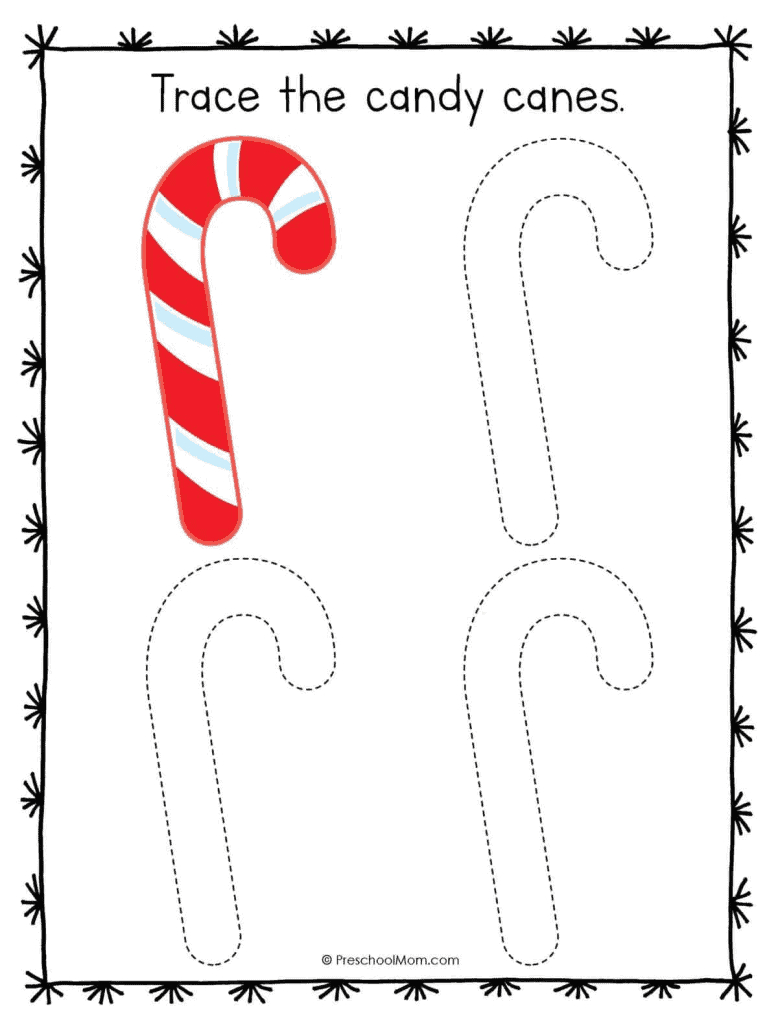 Christmas Symbols Tracing Worksheets - Preschool Mom with Christmas Candy Canes Tracing Worksheet Printable