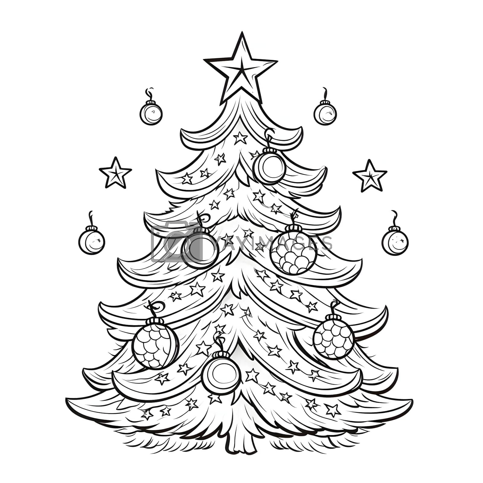 Christmas Tree With Star And Baubles. Black And White Coloring with regard to Printable Christmas Tree with Star Coloring Page