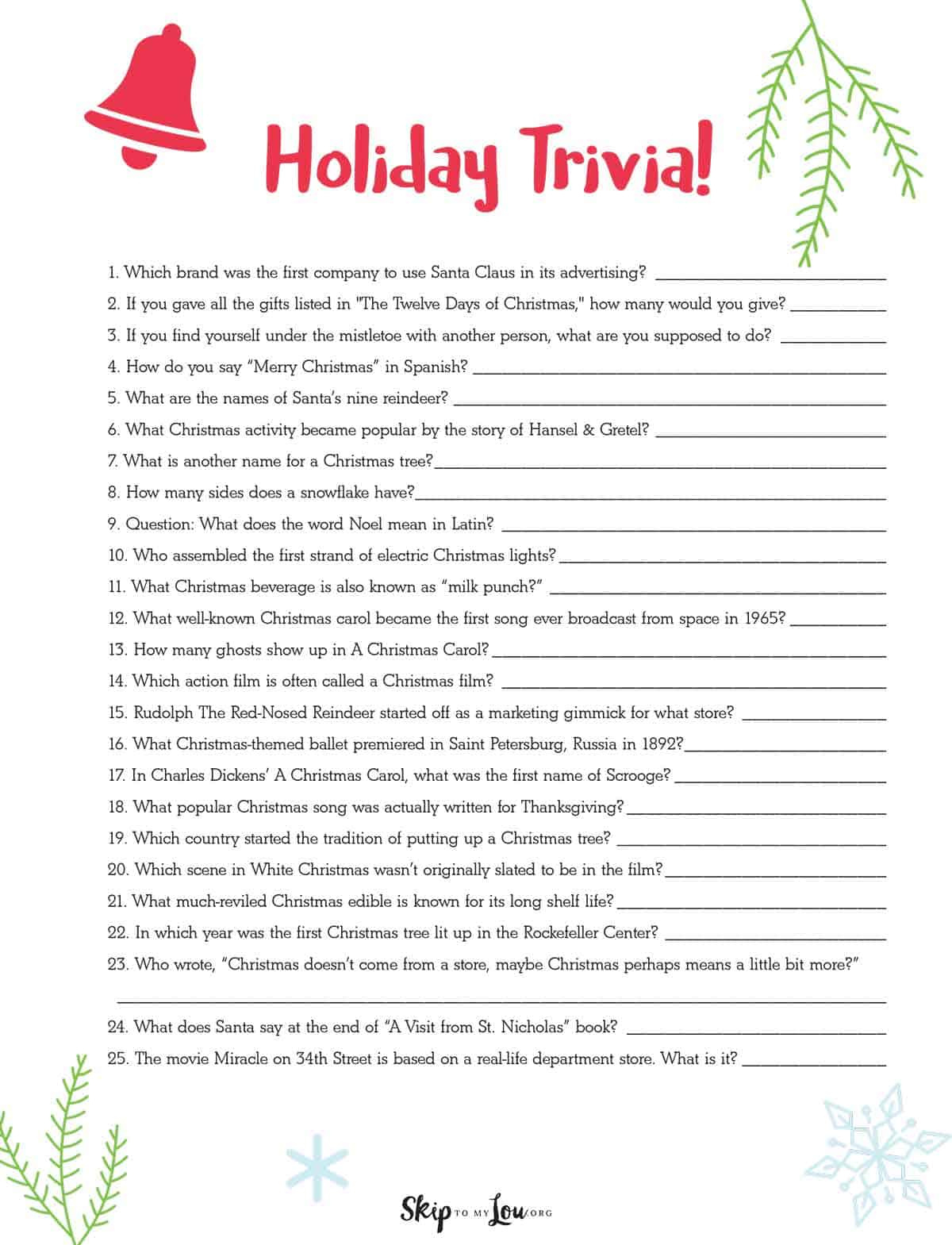 Christmas Trivia | Skip To My Lou with Printable Christmas Trivia Game