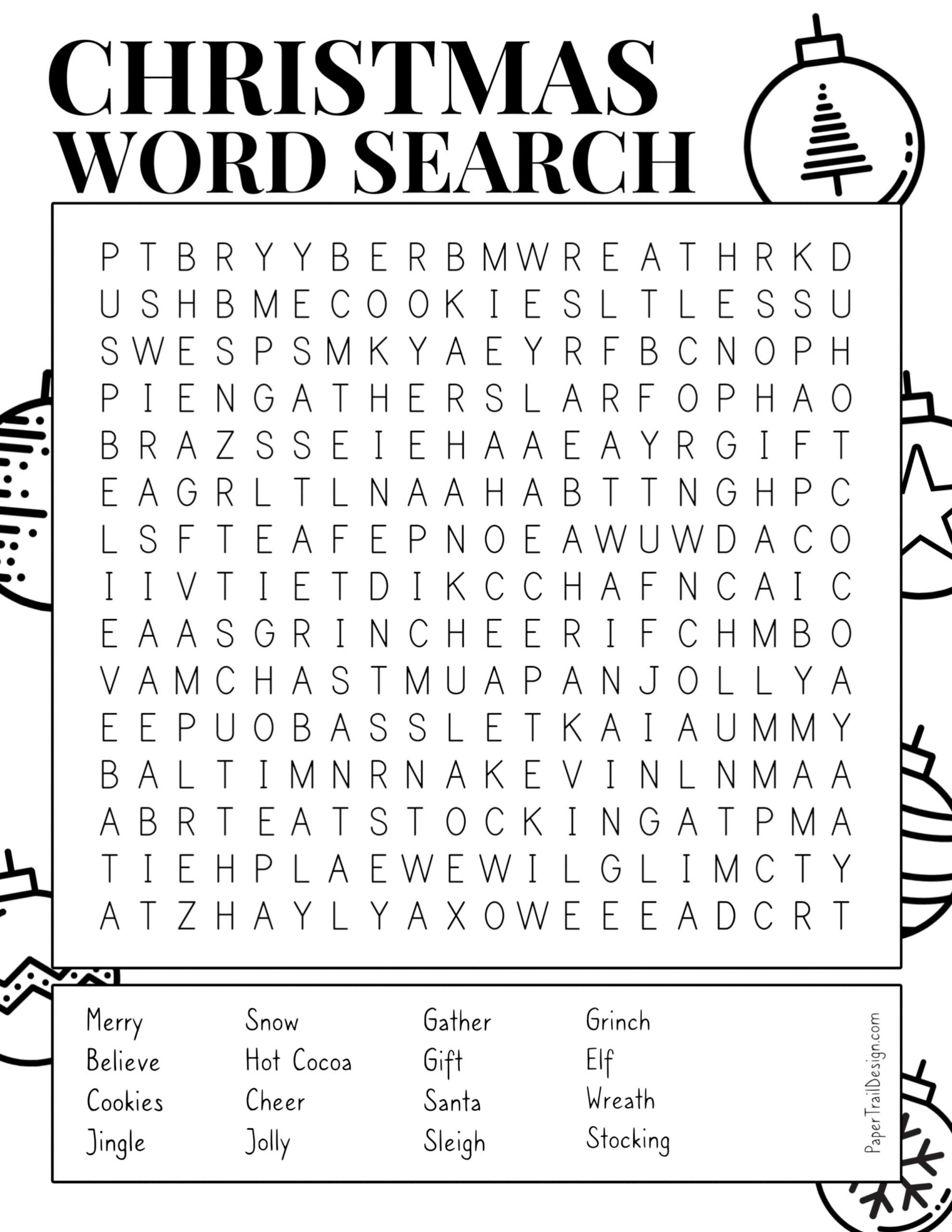 Christmas Word Search Printable - Paper Trail Design inside Printable Merry Christmas Word Search