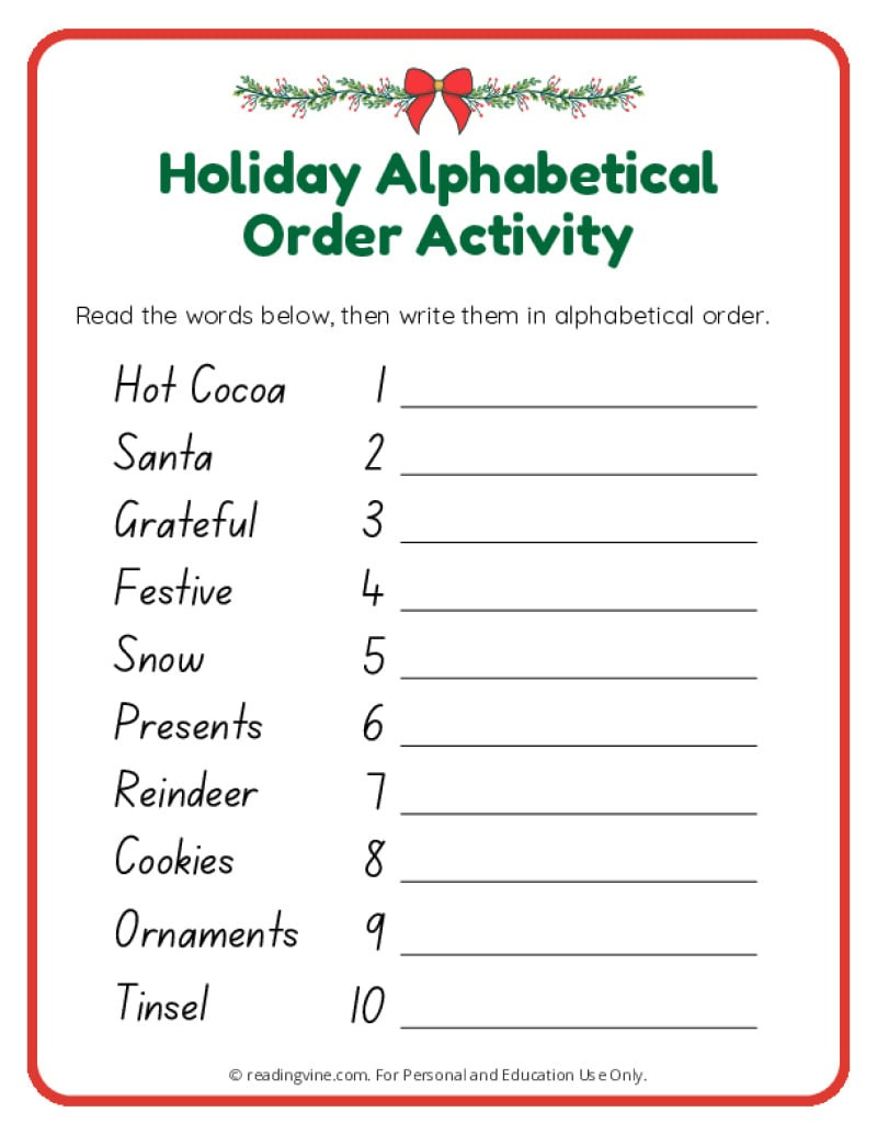 Christmas Worksheets - Readingvine throughout Christmas Words Alphabetical Order Worksheet Printable