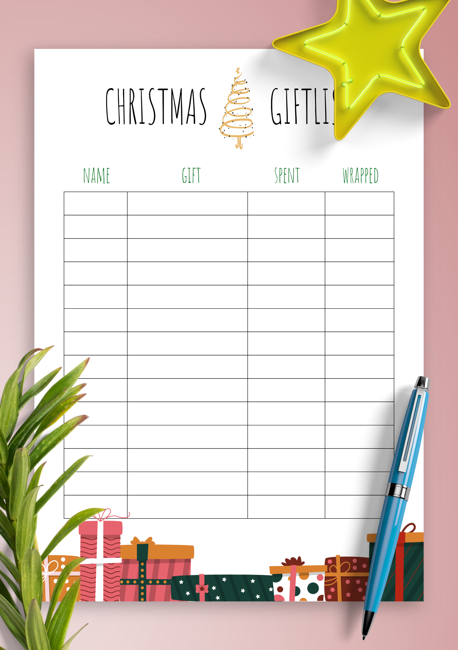Download Printable Simple Bright Christmas Gift List Pdf pertaining to Printable Christmas Gift List