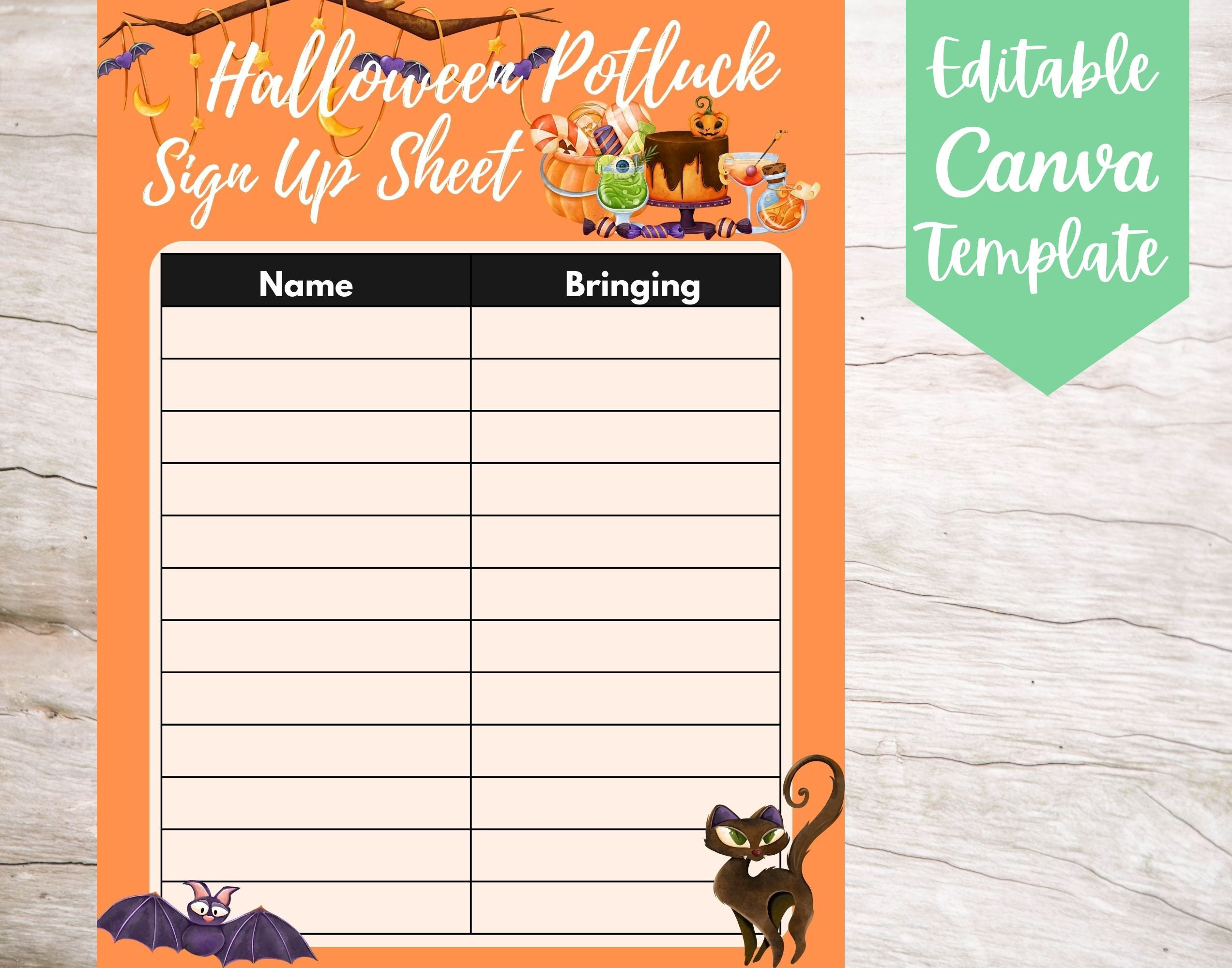 Editable And Printable Halloween Potluck Sign Up Sheet Template throughout Printable Halloween Potluck Sign Up Sheet