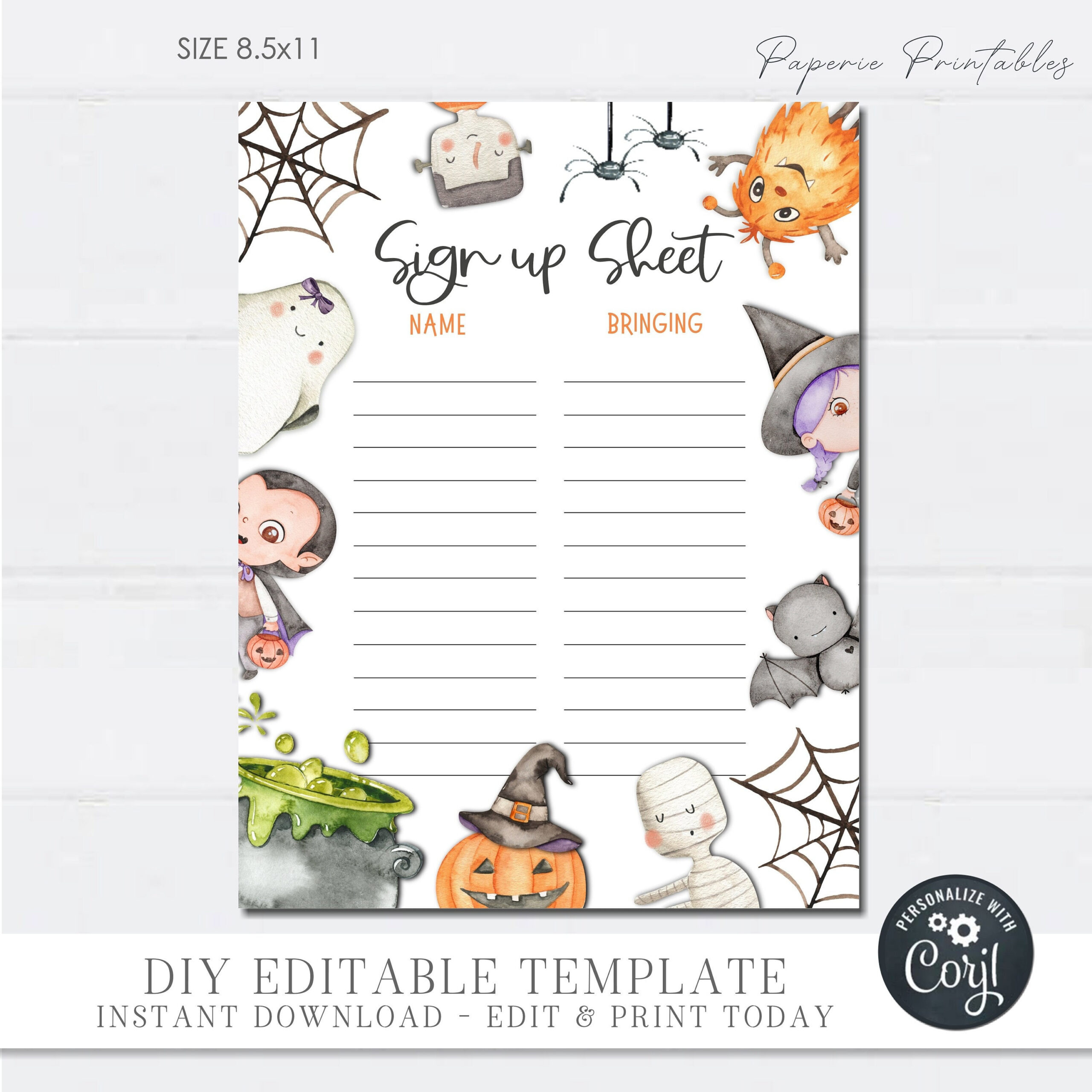 Editable Halloween Potluck Sign Up Sheet (Diy Corjl Template pertaining to Halloween Potluck Sign Up Sheet Printable