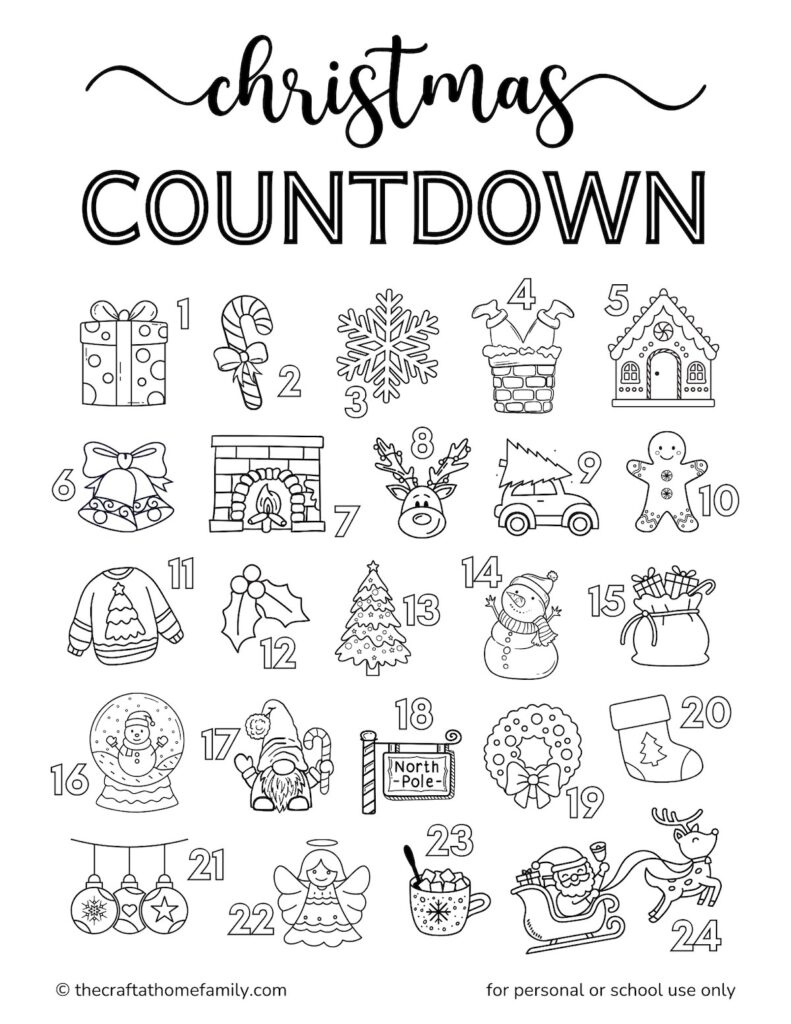 Free Christmas Coloring Countdown Calendar - The Craft-At-Home Family intended for Printable Christmas Advent Calendar Coloring Page