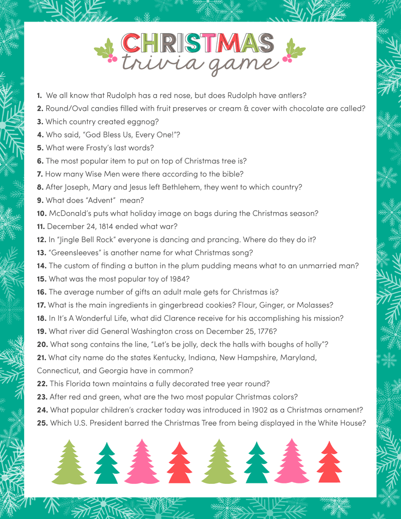 Free Christmas Trivia Printables {Games For The Family!} | Lil' Luna intended for Printable Christmas Trivia Game