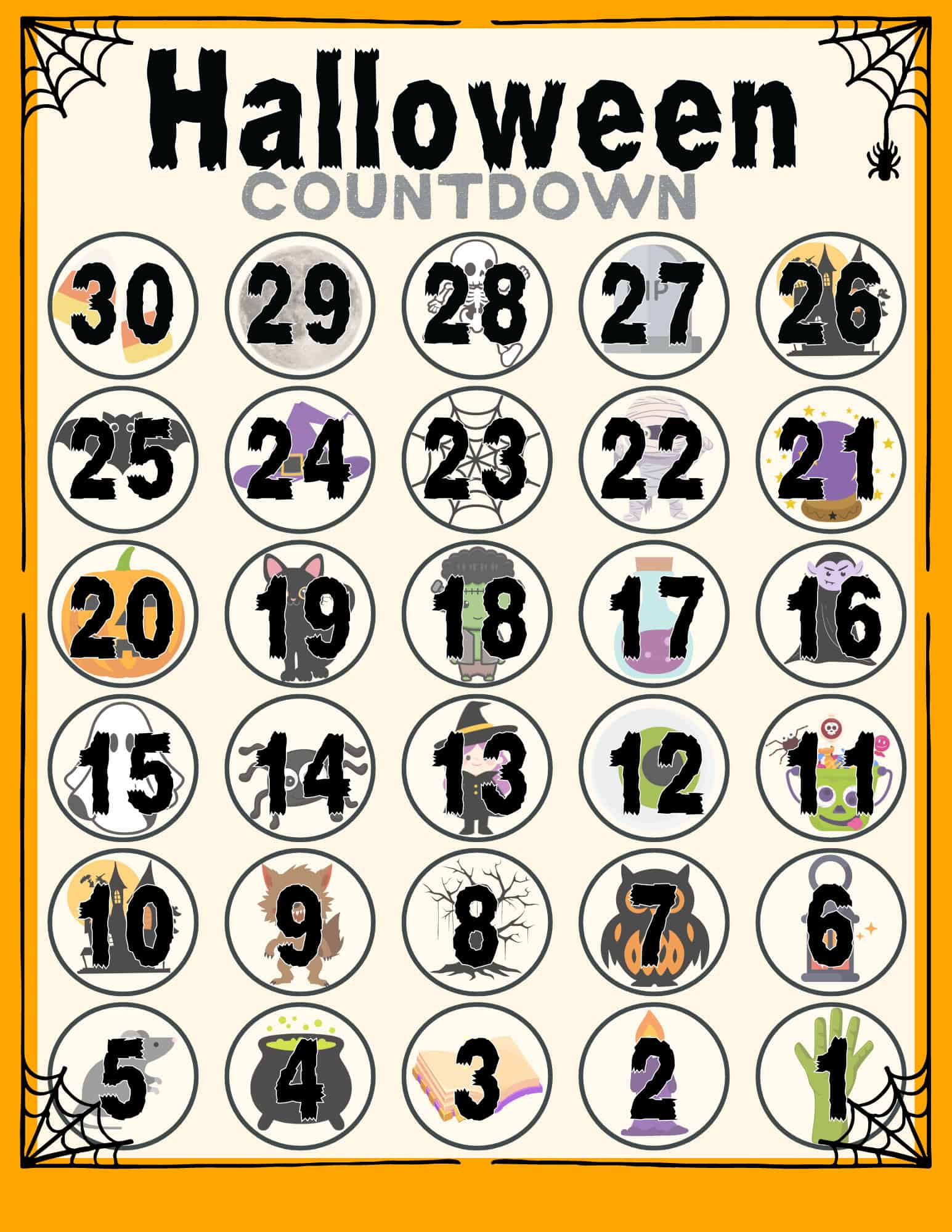 Free Halloween Countdown Calendar Printable in Halloween Countdown Calendar Printable