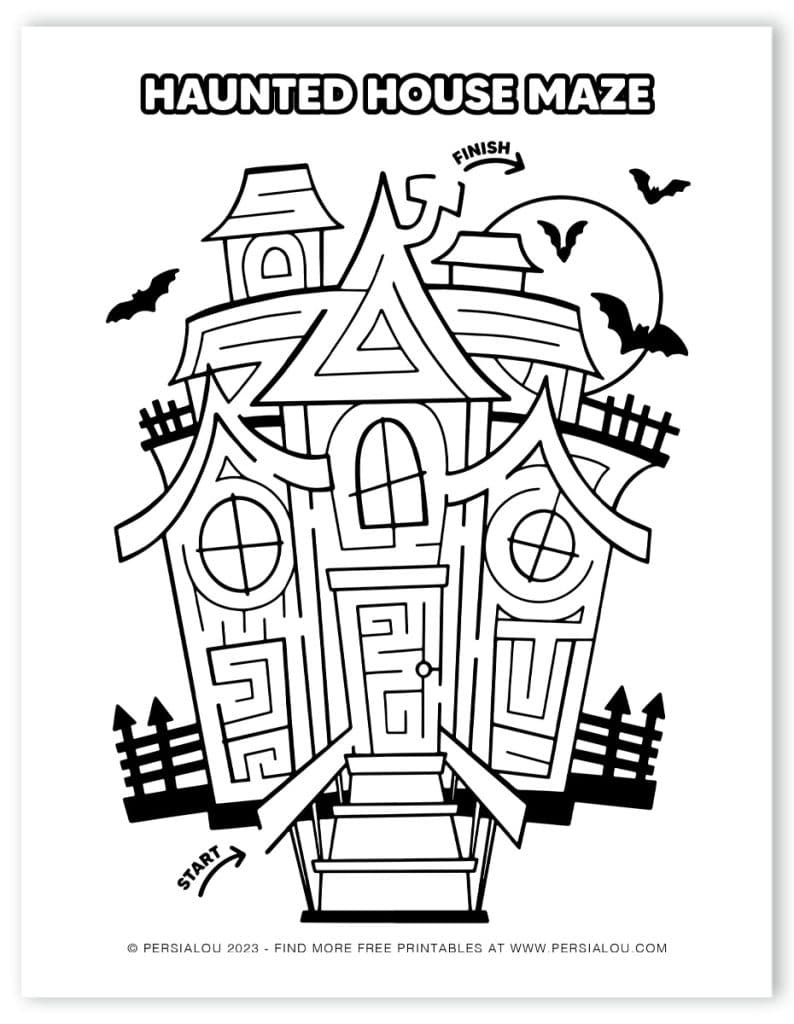 Free Halloween Printable Maze Worksheets For Kids And Adults regarding Printable Halloween Haunted House Maze