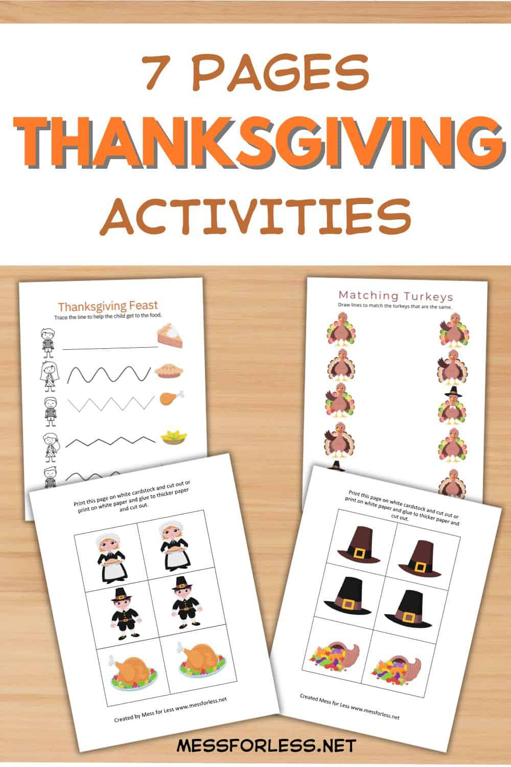 Free Kindergarten Worksheets For Thanksgiving - Mess For Less pertaining to Thanksgiving Matching Worksheet Printable