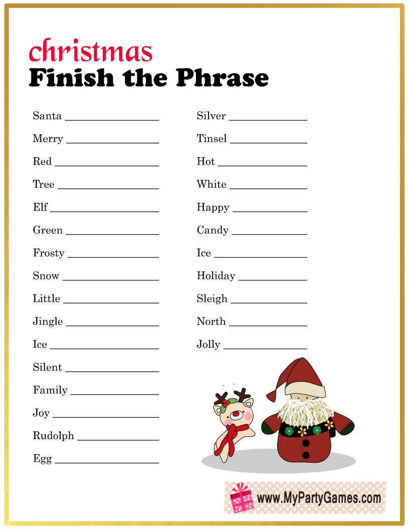 Free Printable Finish The Phrase Game For Christmas intended for Printable Christmas Finish The Phrase Game
