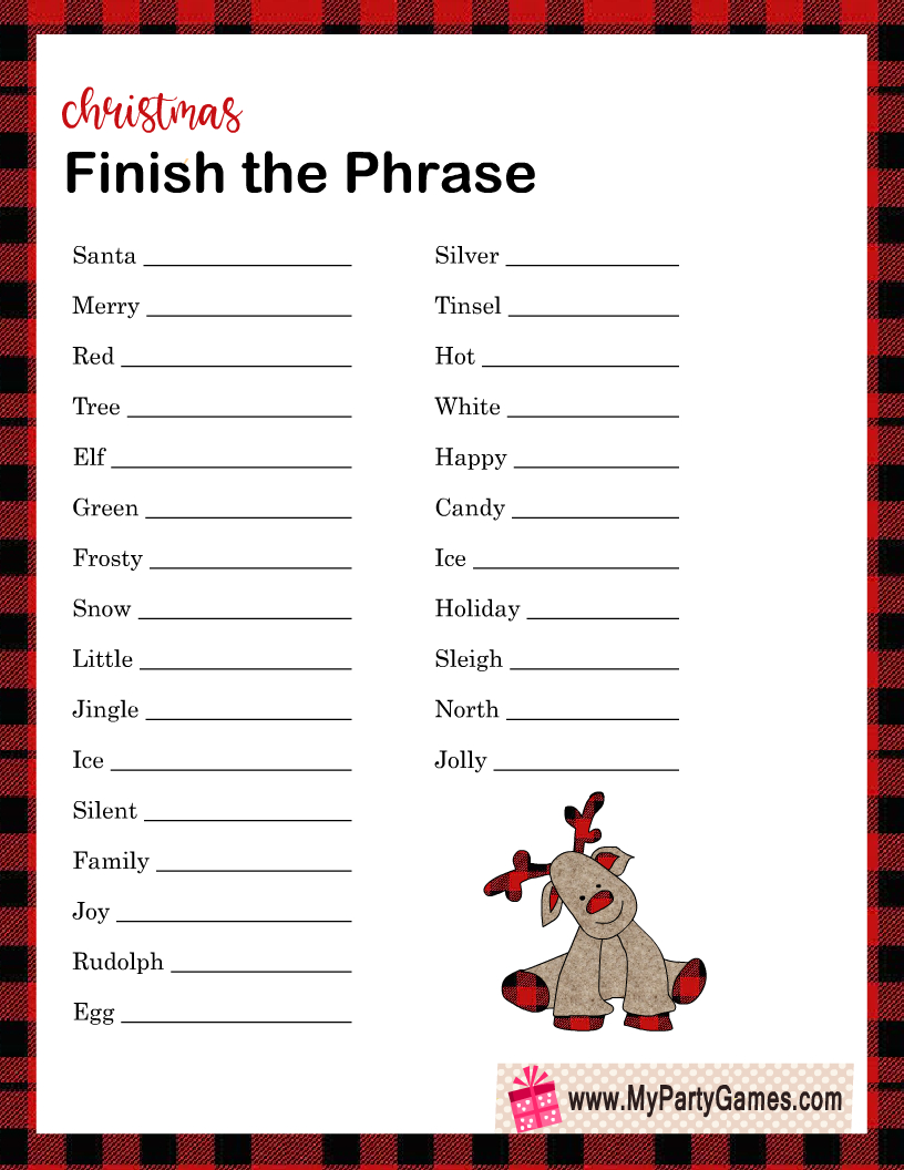 Free Printable Finish The Phrase Game For Christmas throughout Printable Christmas Finish The Phrase Game