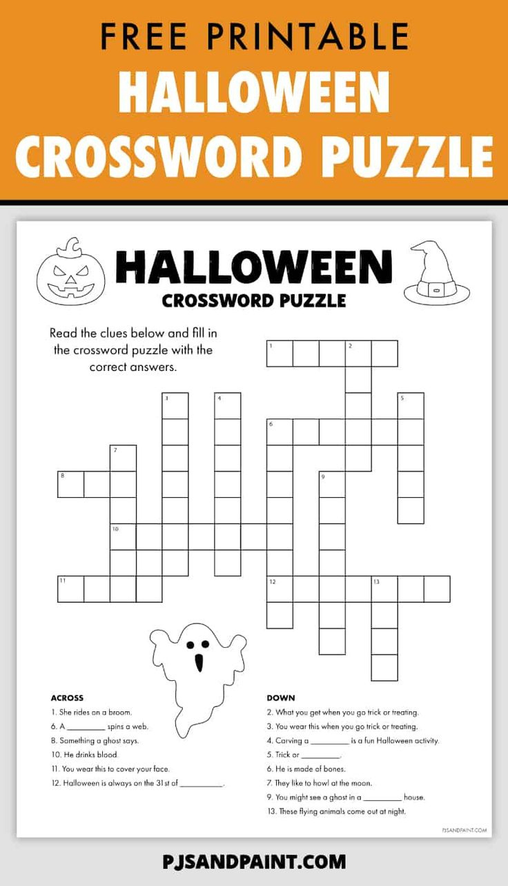Free Printable Halloween Crossword Puzzle Pinterest for Halloween Crossword Puzzle Printable