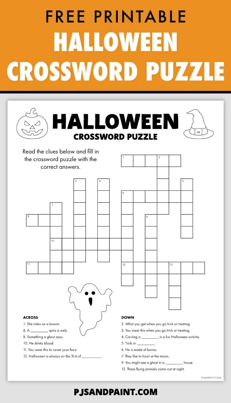 Free Printable Halloween Crossword Puzzle - Pjs And Paint inside Printable Trick or Treat Halloween Crossword