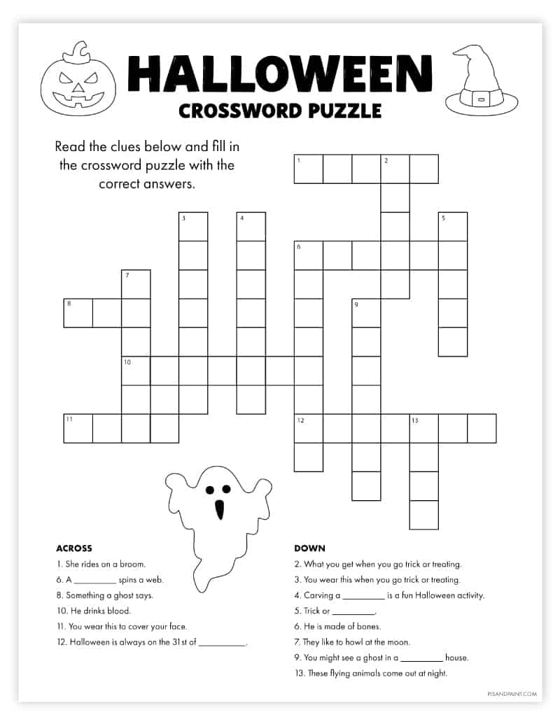 Free Printable Halloween Crossword Puzzle - Pjs And Paint with Halloween Crossword Puzzle Printable