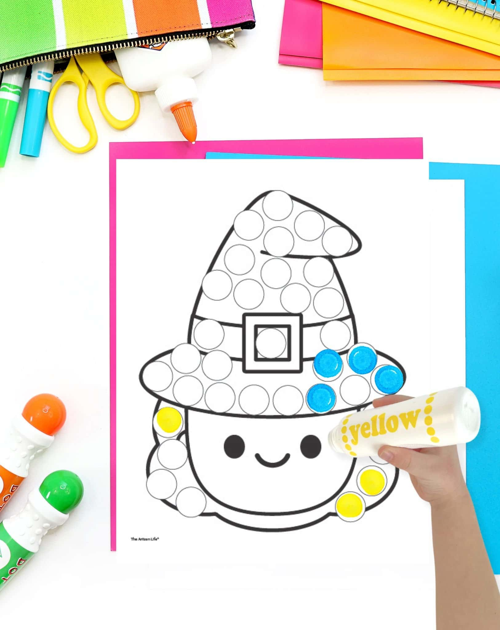 Free Printable Halloween Dot Marker Coloring Pages - The Artisan Life for Halloween Witch Hat Dot Marker Coloring Page Printable