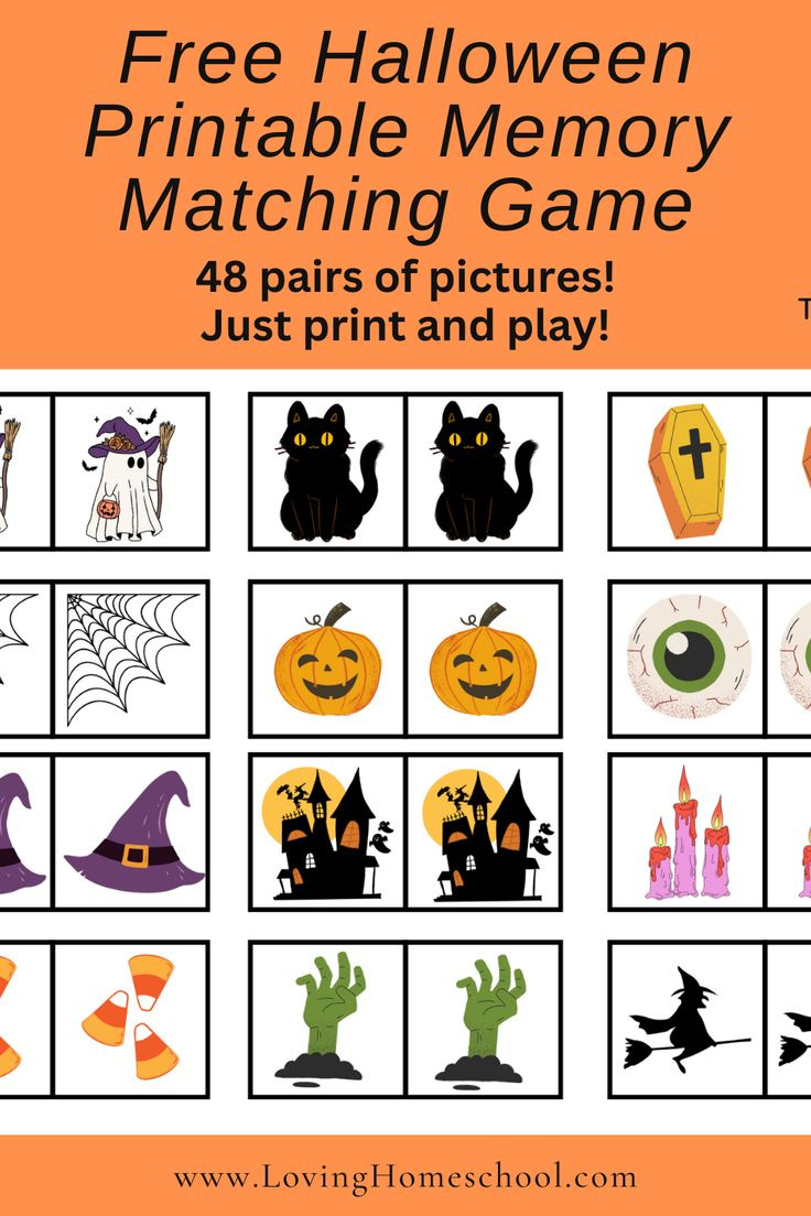 Free Printable Halloween Memory Matching Game - Lovinghomeschool pertaining to Printable Halloween Matching Game