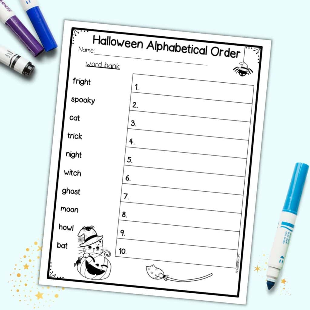 Free Printable Halloween Theme Alphabetizing Worksheet - The within Halloween Words Abc Order Printable