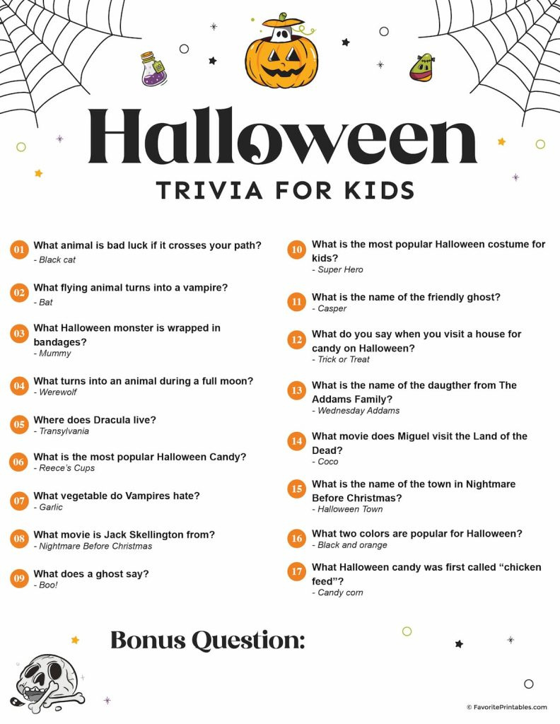 Free Printable Halloween Trivia For Kids - Favorite Printables with regard to Printable Halloween Trivia Game