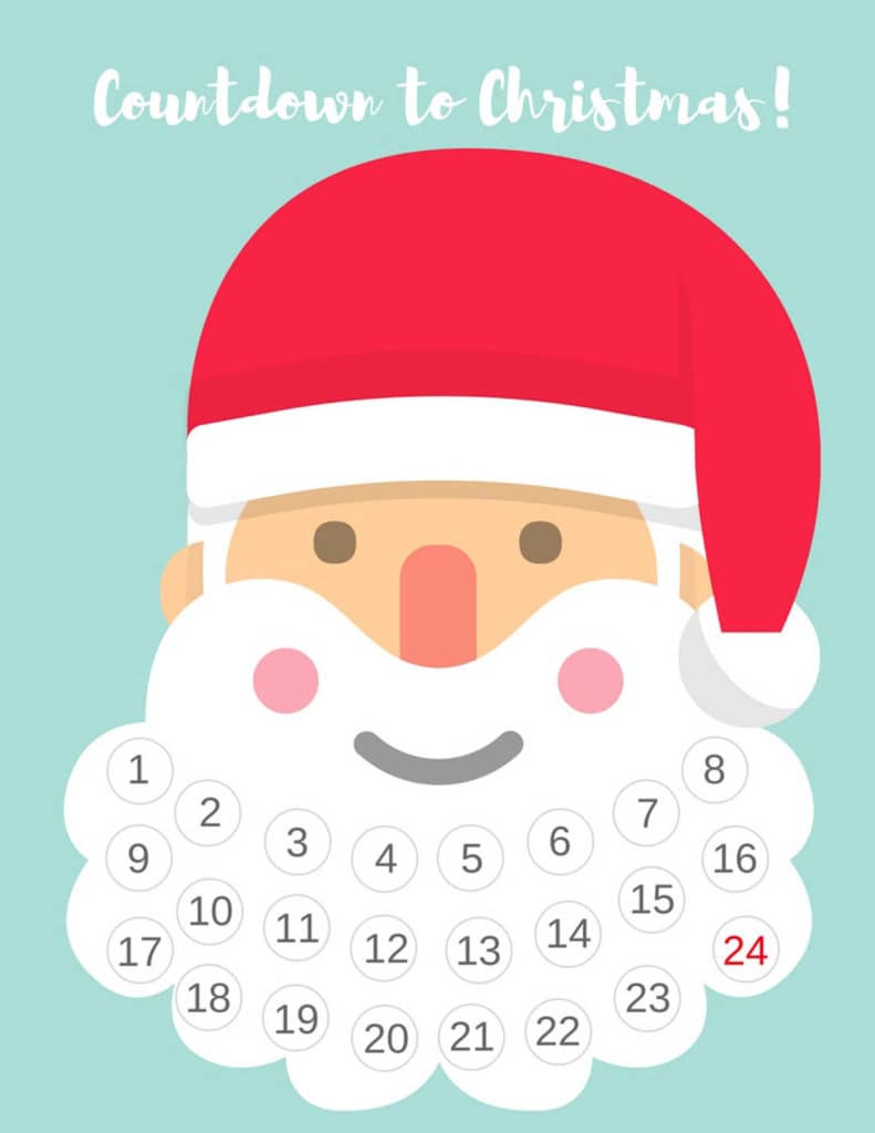 Free Printable Santa Beard Advent Calendar | Diy Countdown To within Christmas Countdown Calendar Printable