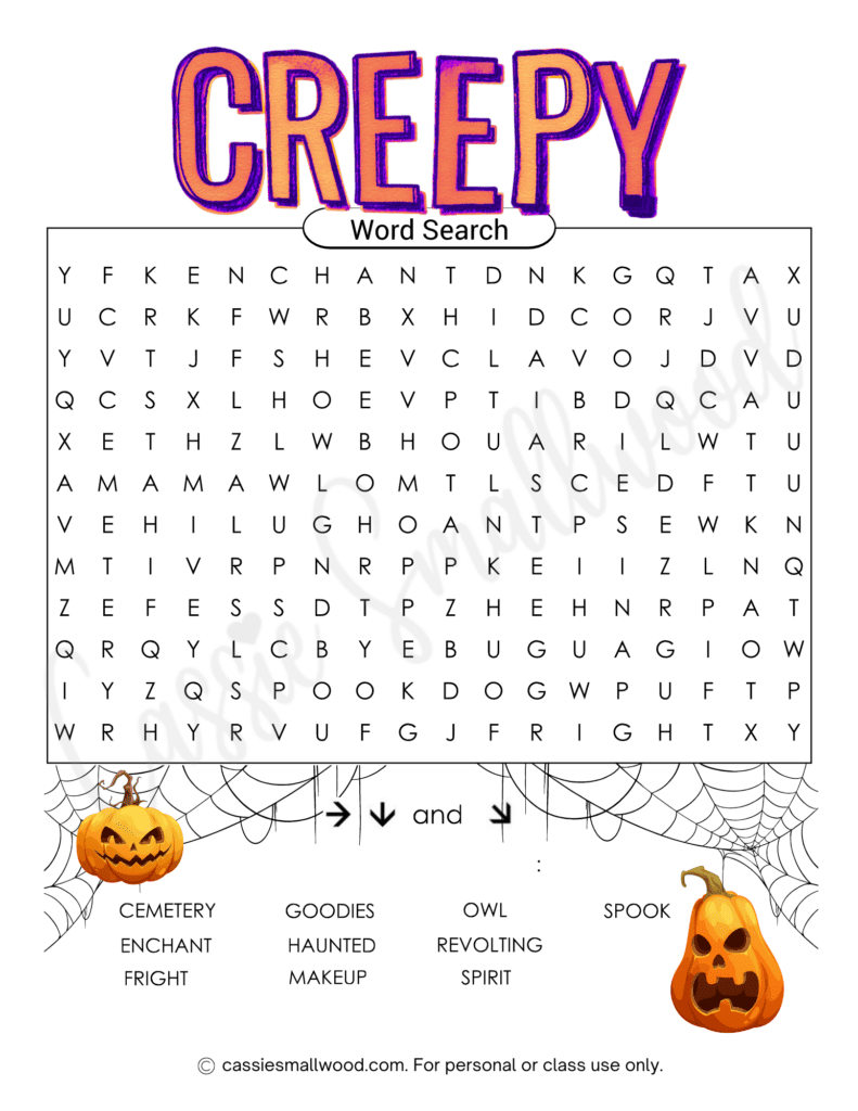 Fun Free Printable Halloween Word Searches - Cassie Smallwood within Printable Trick or Treat Halloween Word Search