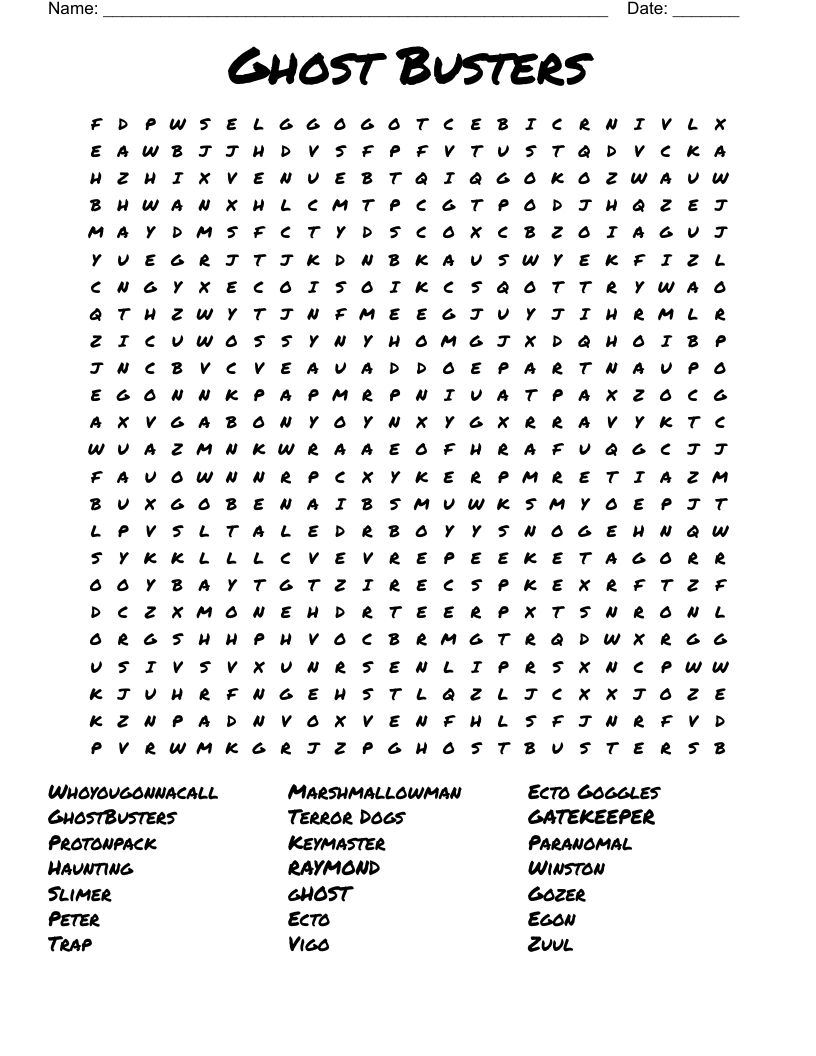 Ghost Busters Word Search - Wordmint regarding Printable Ghostbusters Word Search