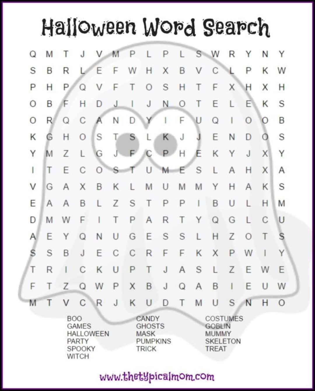 Ghost Halloween Word Search Printable - Etsy intended for Printable Halloween Word Search For Kids