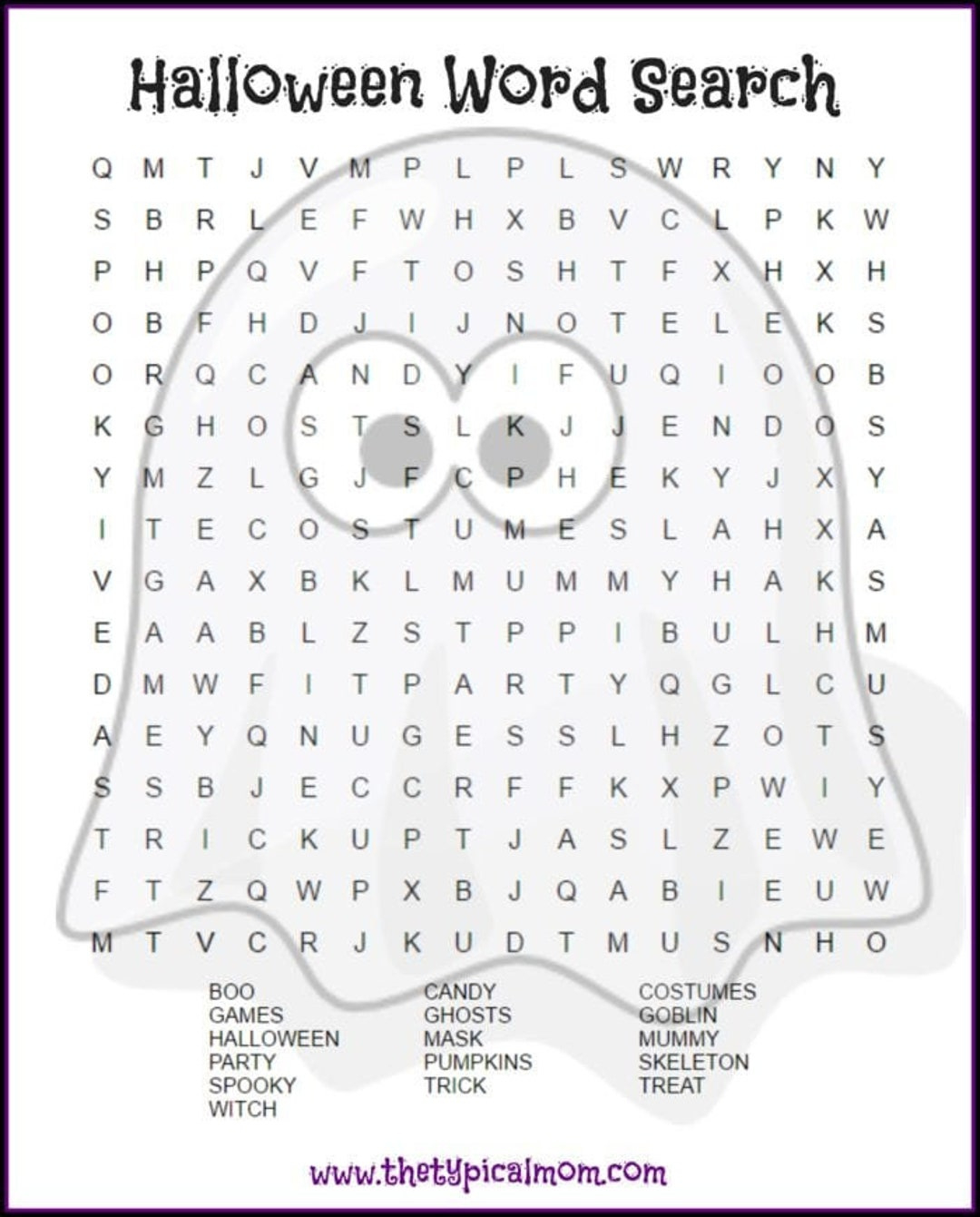 Ghost Halloween Word Search Printable - Etsy pertaining to Halloween Word Search for Kids Printable
