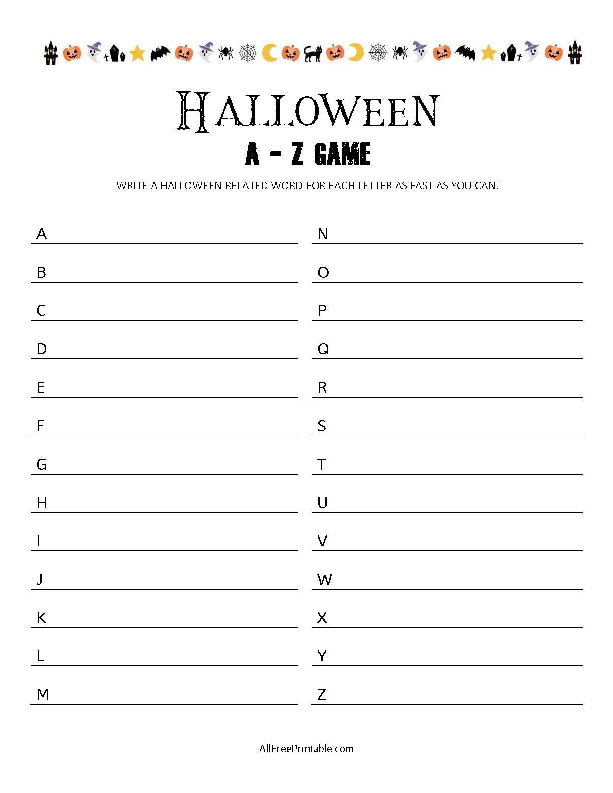 Halloween A-Z Game – Free Printable with regard to Halloween A Z Game Printable