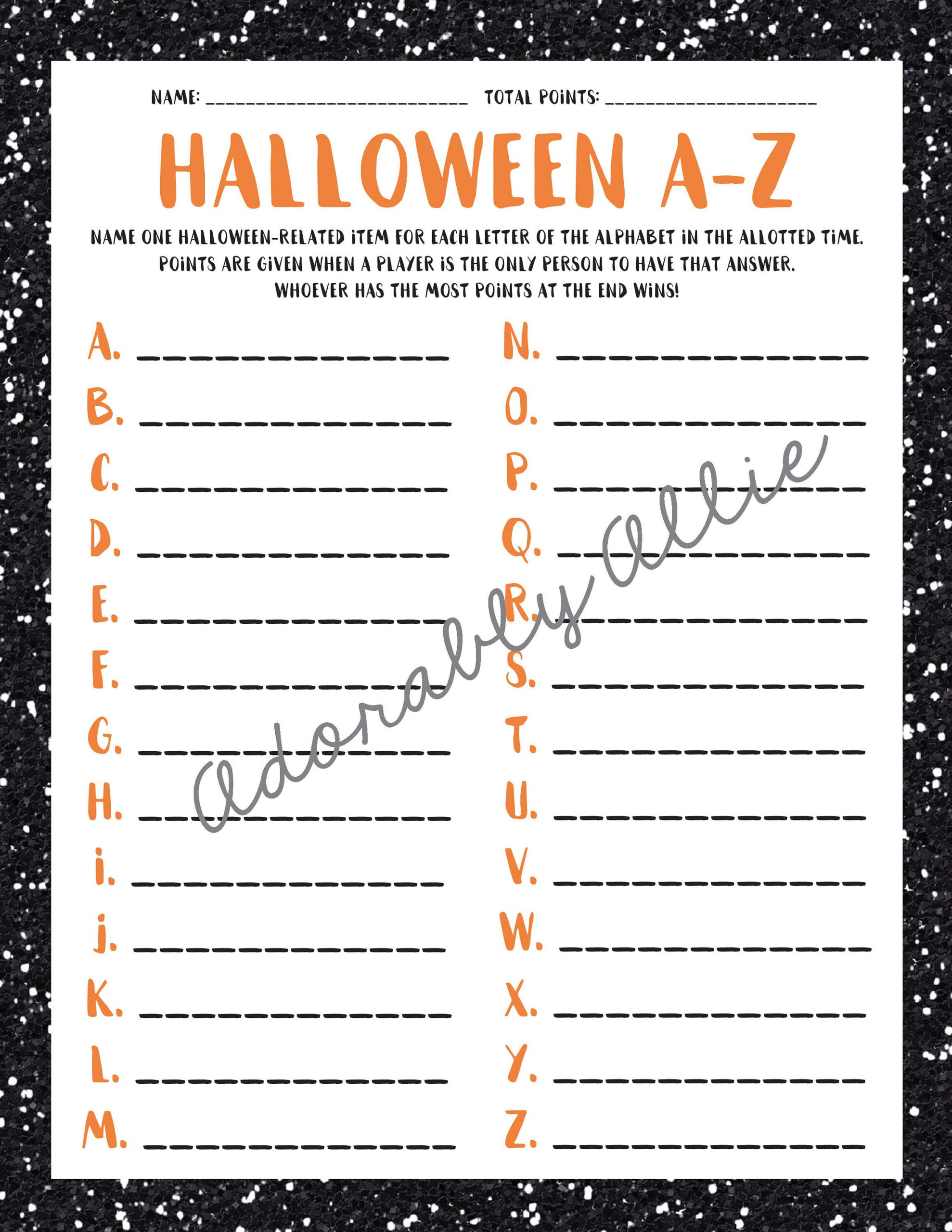Halloween A-Z | Halloween Scattergories | Halloween Games inside Printable Halloween A Z Game