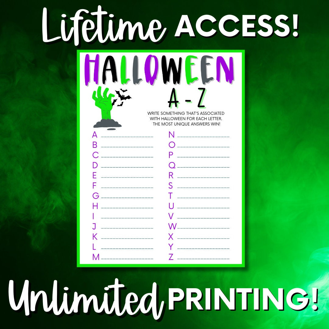 Halloween A-Z Word Game Printable: Family Party Activity (Pdf in Printable Halloween A Z Game