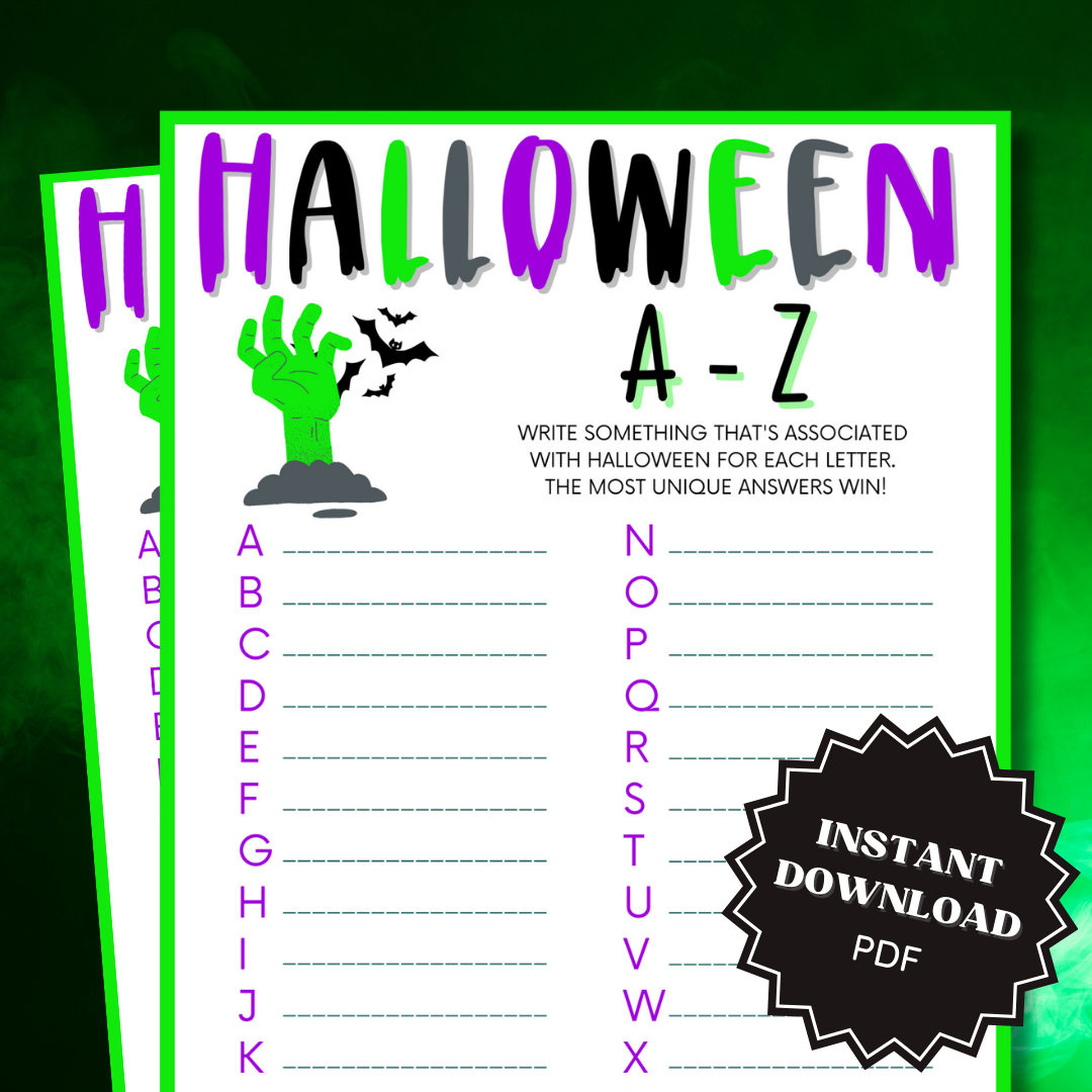 Halloween A-Z Word Game Printable: Family Party Activity (Pdf within Printable Halloween A Z Game