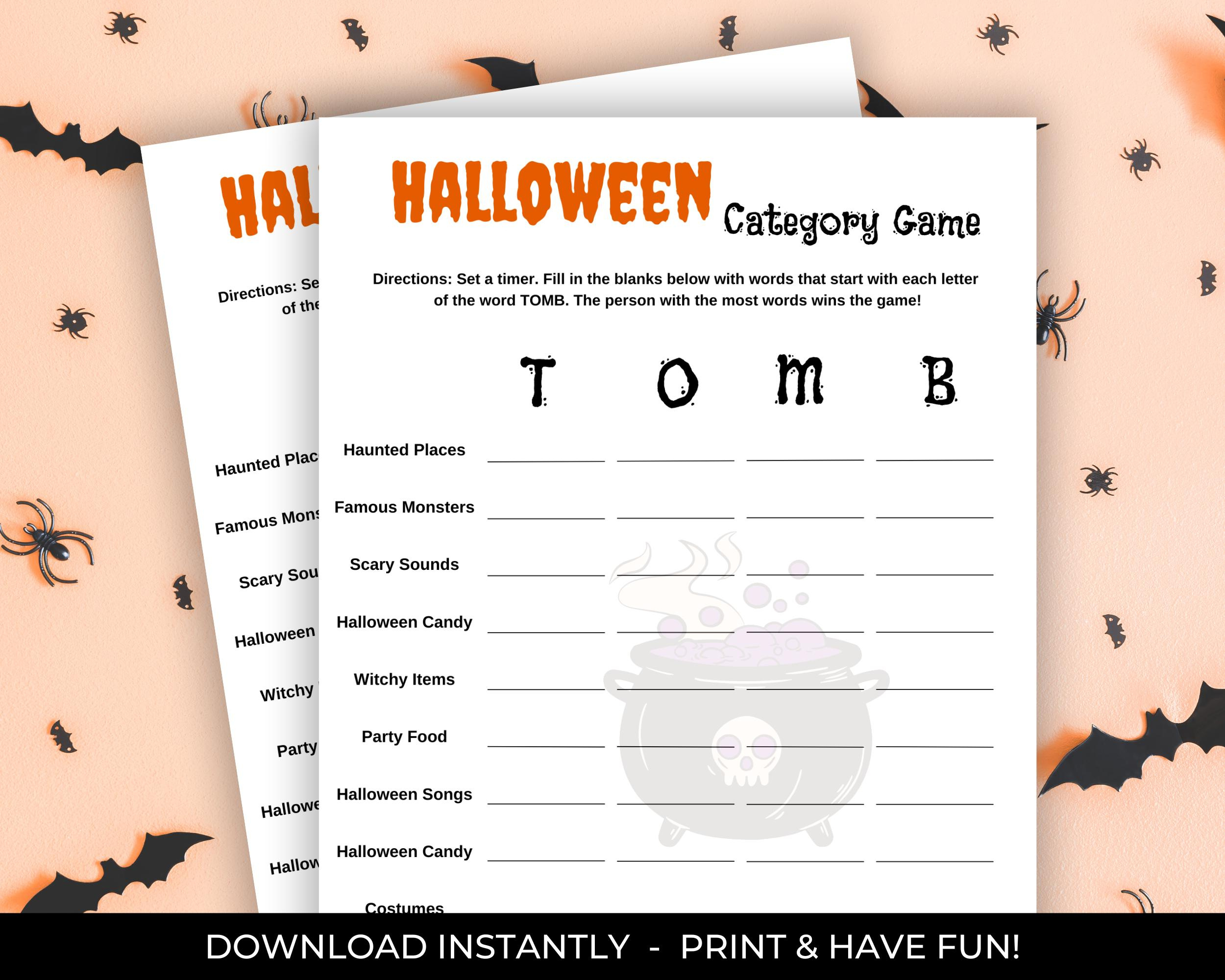 Halloween Category Game, Printable Halloween Category Game intended for Printable Halloween Scattergories Tomb