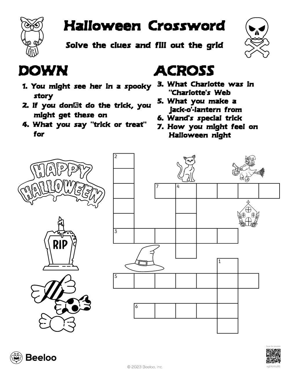 Halloween Crossword • Beeloo Printable Crafts And Activities For Kids within Printable Trick Or Treat Halloween Crossword