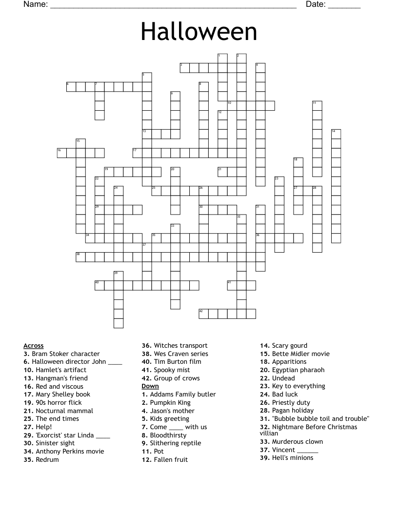 Halloween Crossword/Ma Recognition Week - Wordmint with regard to The Nightmare Before Christmas Crossword Printable