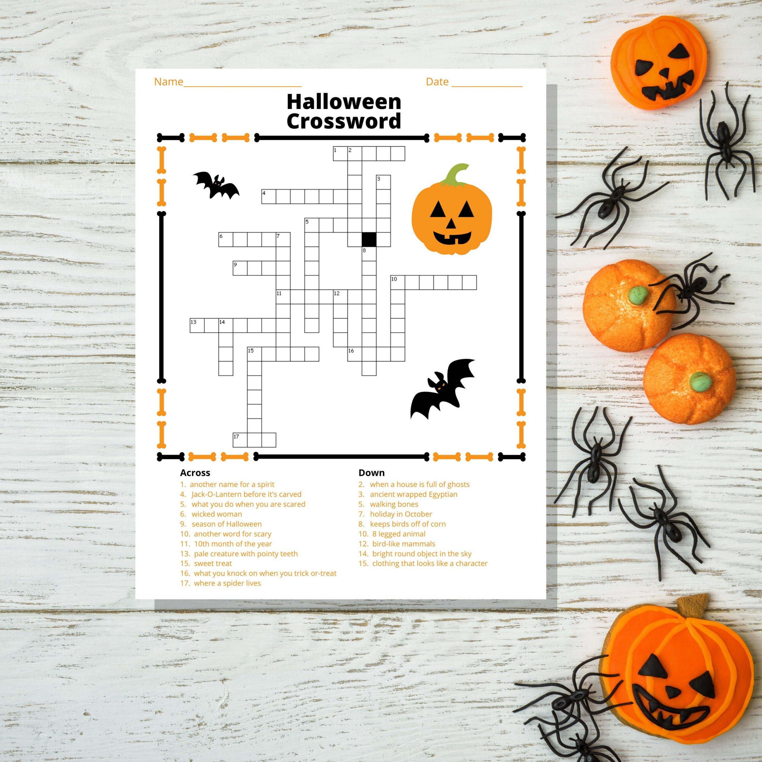 Halloween Crossword Puzzle - Etsy pertaining to Printable Trick Or Treat Halloween Crossword