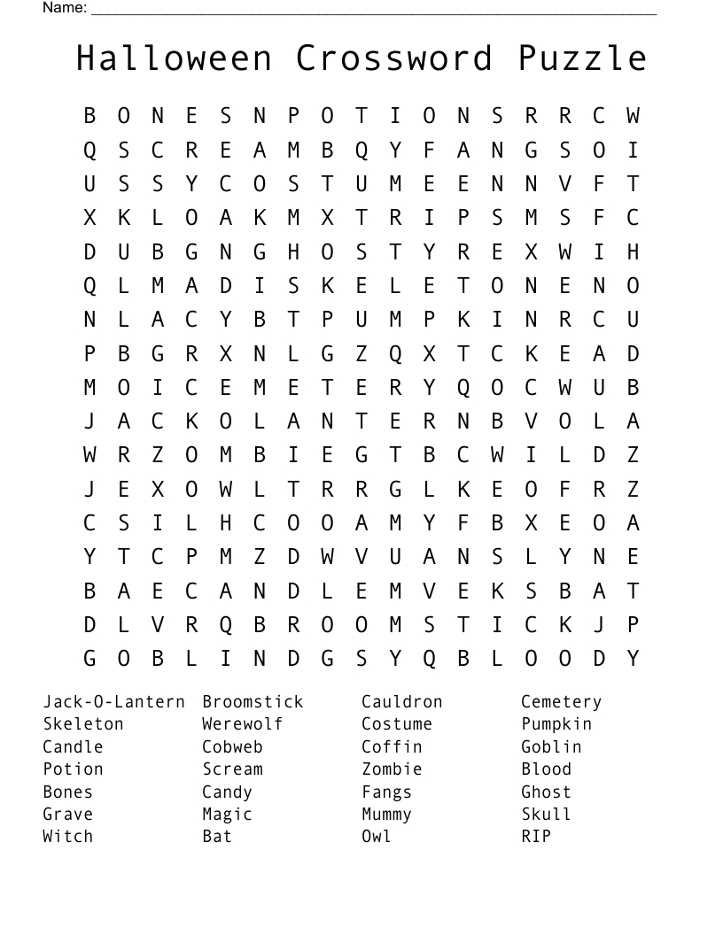 Halloween Crossword Puzzle Word Search - Wordmint throughout Printable Halloween Crossword Puzzle