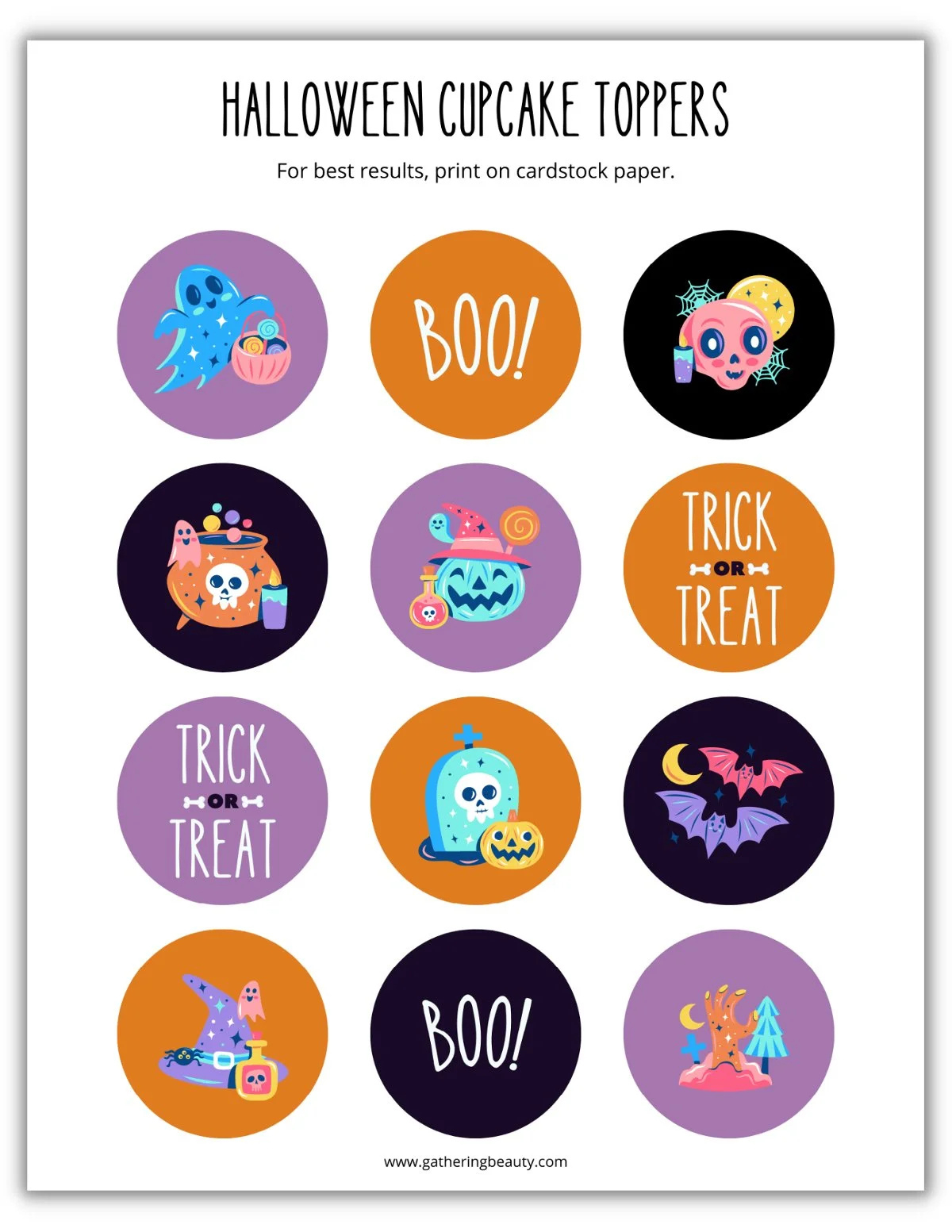 Halloween Cupcake Toppers - Free Printable — Gathering Beauty with Printable Halloween Cupcake Toppers
